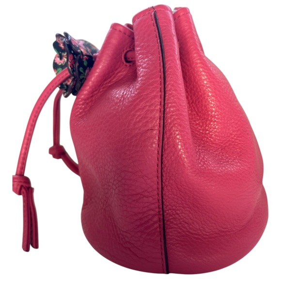 COACH Mini Pink Drawstring Pebbled Leather Petal Floral Bucket Wristlet - Picture 6 of 15